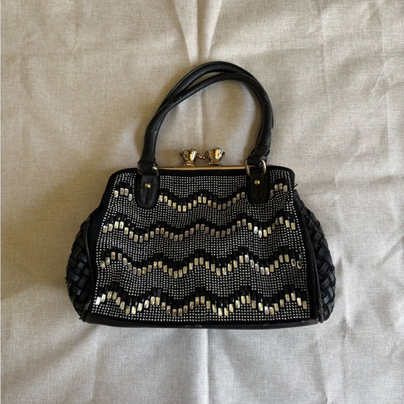 Handbags - Black and Silver Sparkle with Gold Accent Handbag